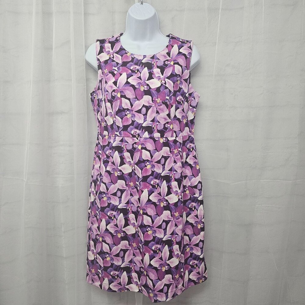Lands' End Dress Ponte Purple Floral Sleeveless Casual Office Summer 8P